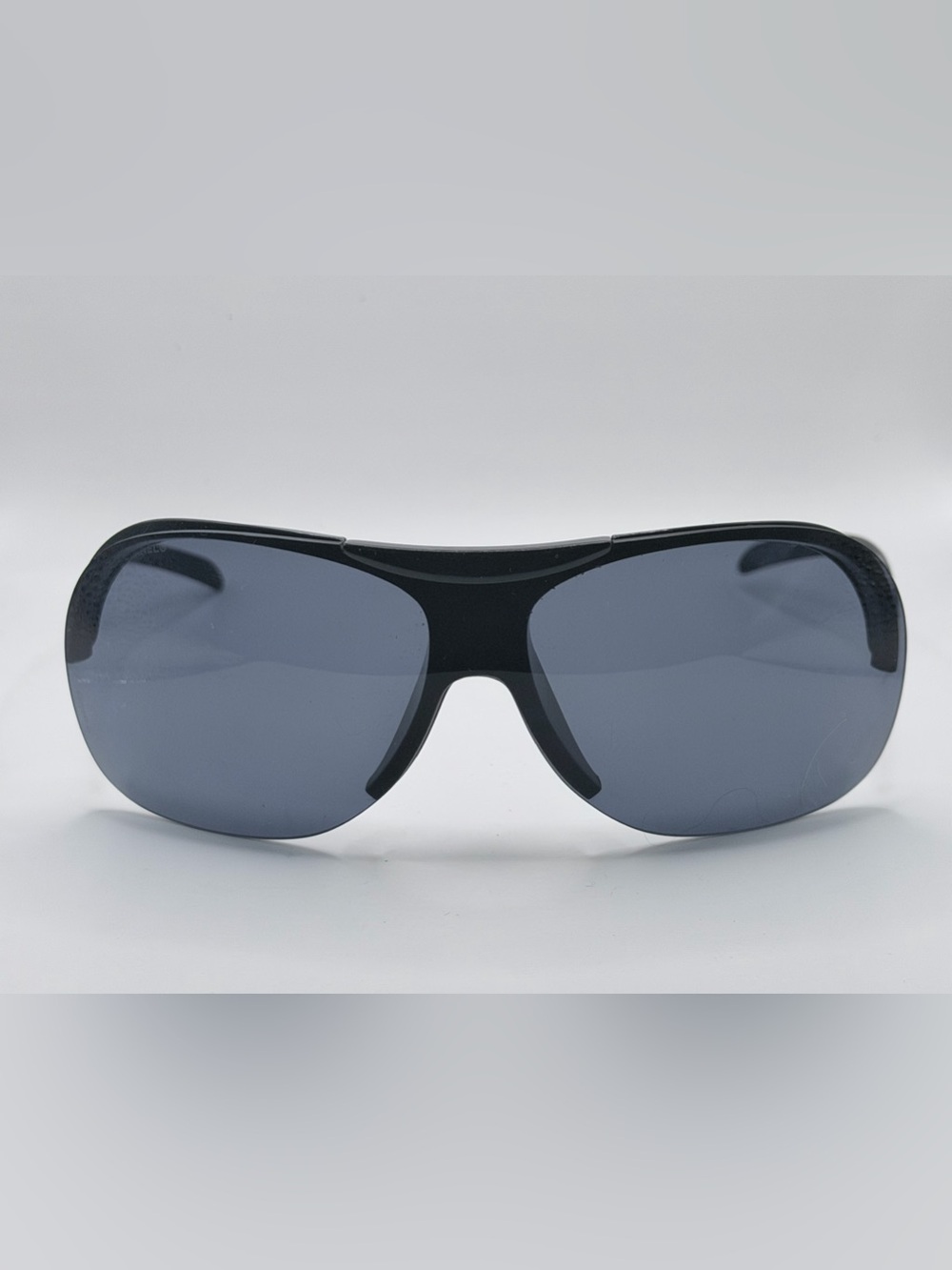 Vintage CHANEL 6007 Shield Sunglasses Black Gray Y2K Made in Italy Large